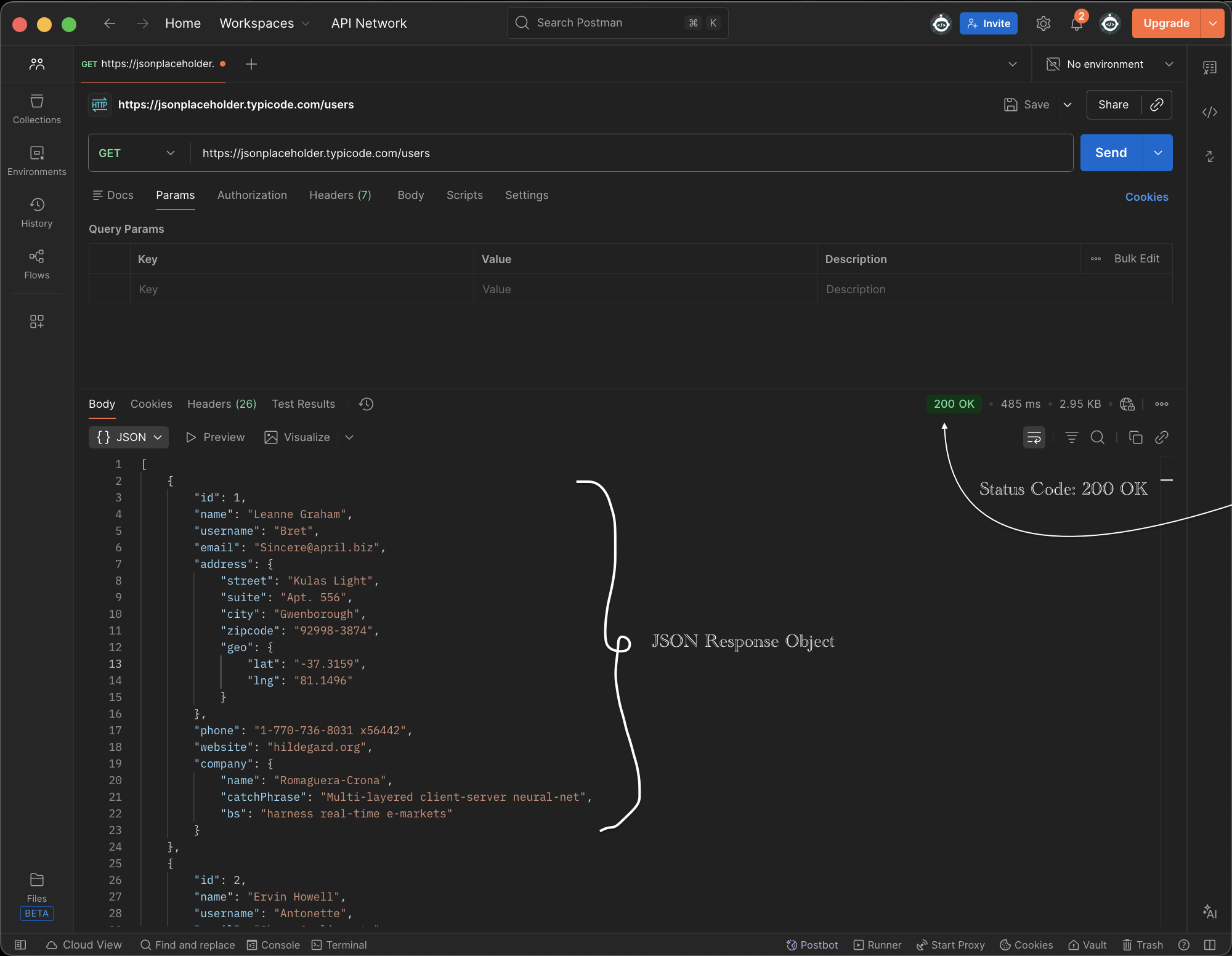 JSON response in Postman